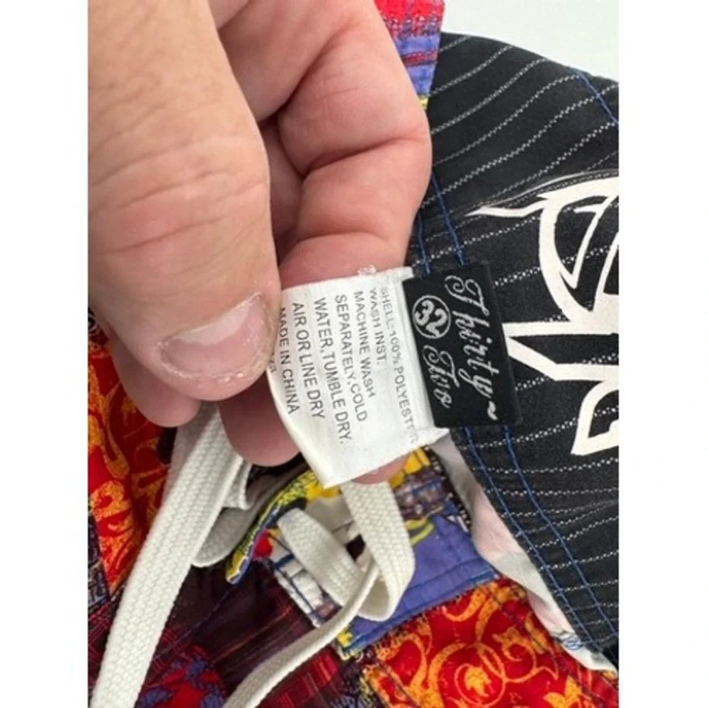 Lost Enterprises Board Shorts‎ Mens 32 Y2K Multicolor Patchwork Graphic Surf